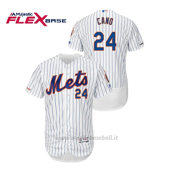 Maglia Baseball Uomo New York Mets Robinson Cano 150th Aniversario Patch Autentico Flex Base Bianco